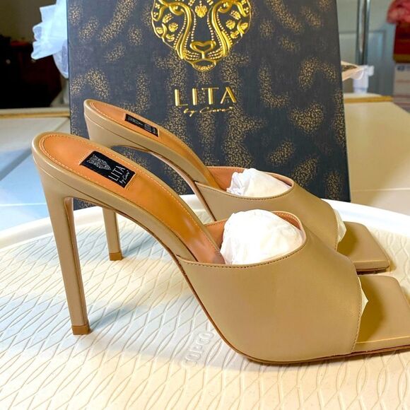 NEW in BOX LITA by Ciara Women’s Tan Square Toe Heels Sandals Size EURO 39 =US 8 - Picture 2 of 11